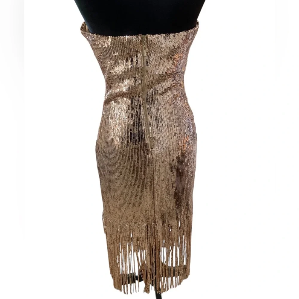 Strapless rose gold sequin dress,tassel sequin bottom, Large,New - Picture 4 of 7
